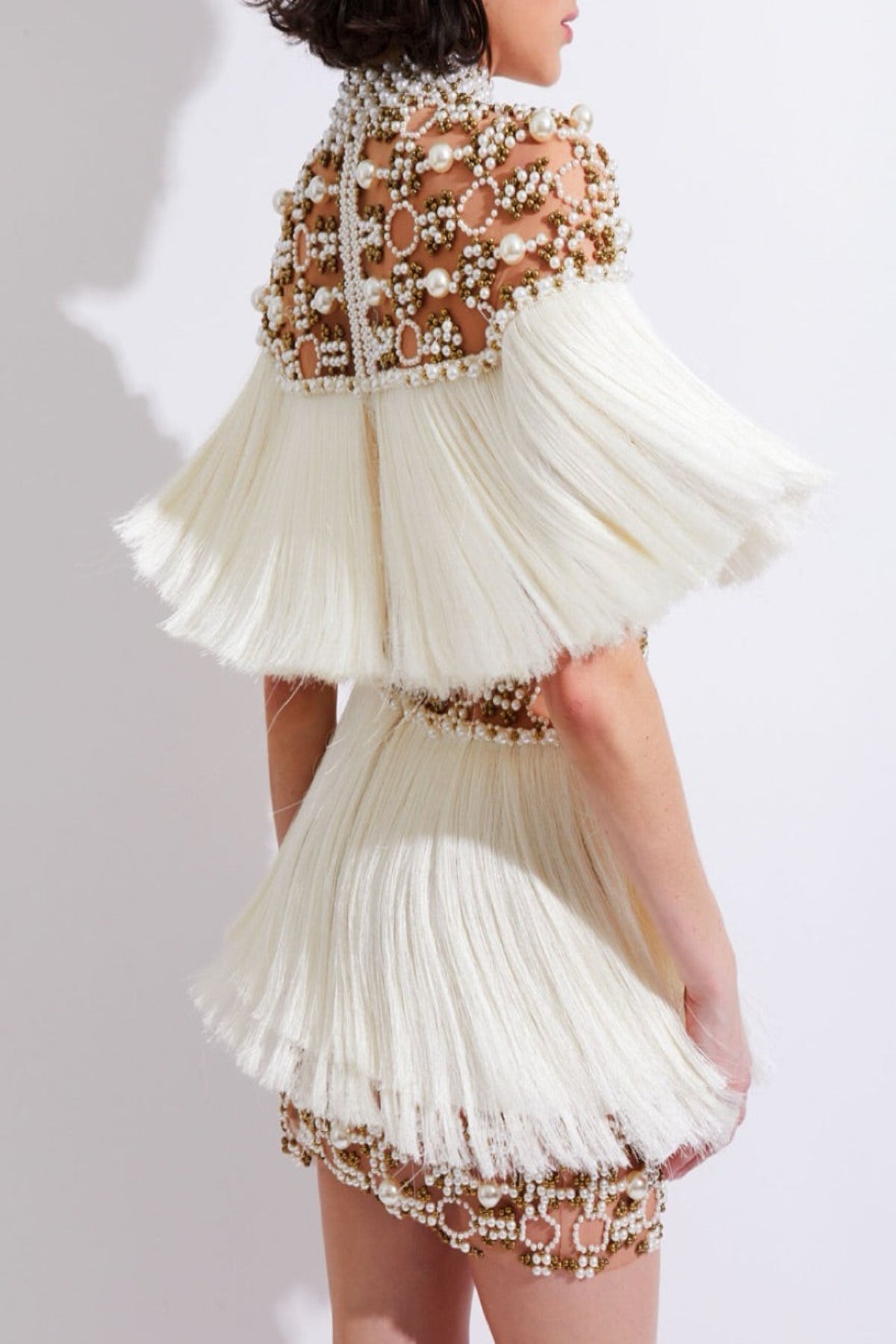 PatBo Hand-Beaded Pearl + Fringe Mini S