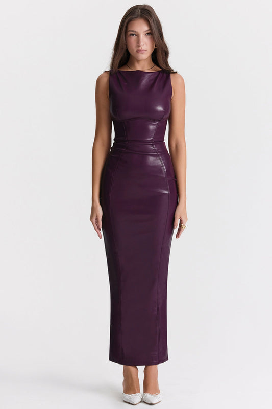 House of CB Shara Merlot Leather Dress L