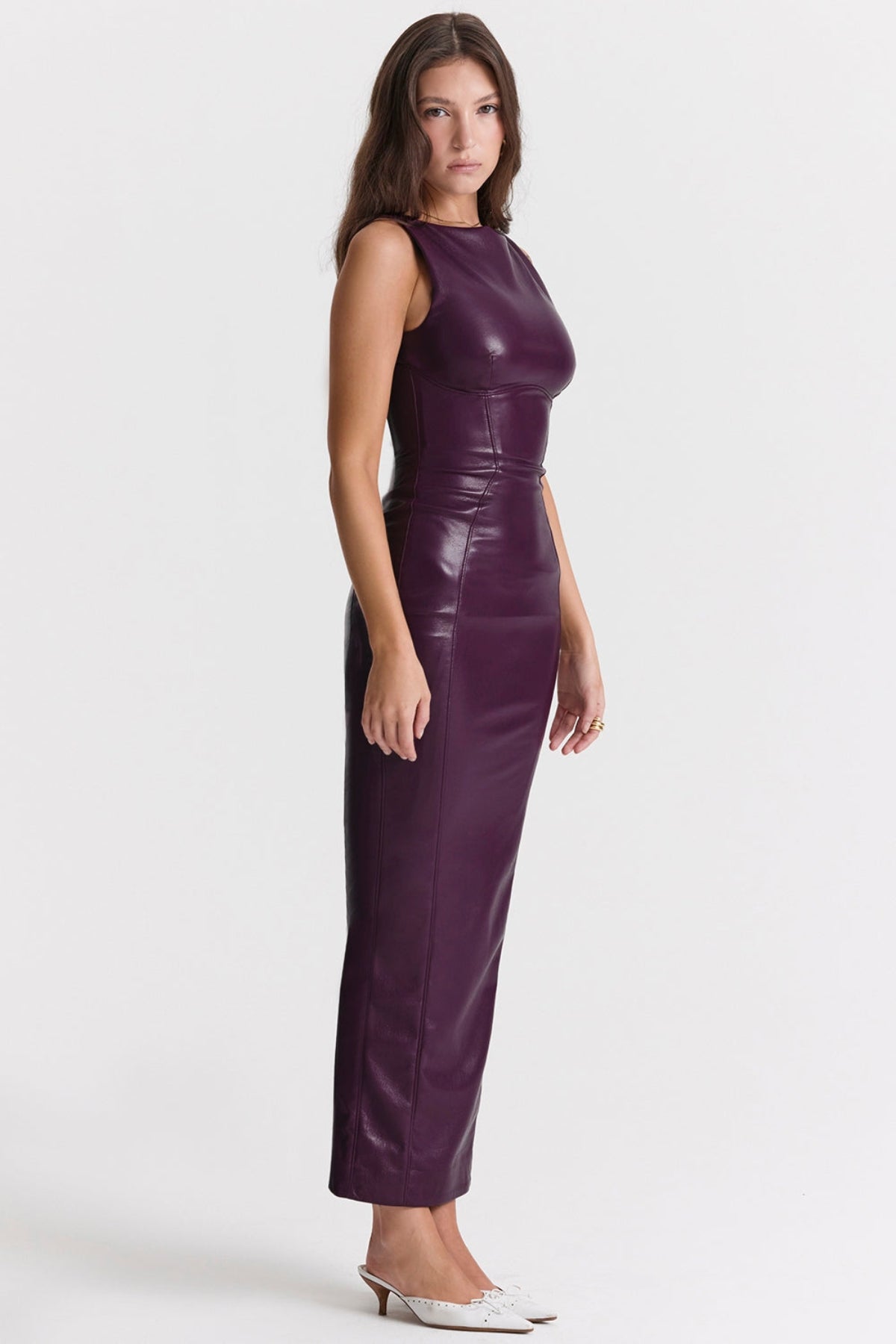 House of CB Shara Merlot Leather Dress L