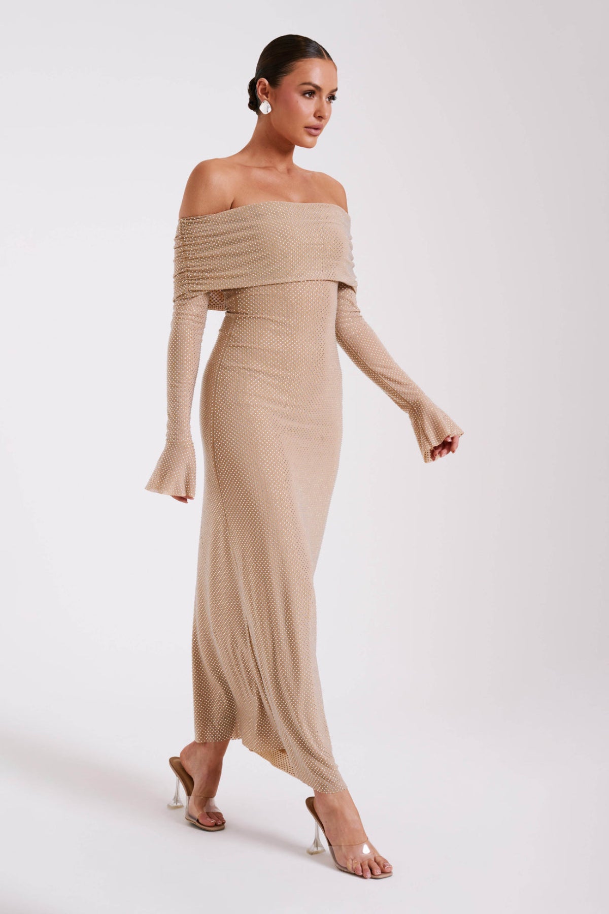 Meshki Marcel Off Shoulder Diamante Maxi Dress L