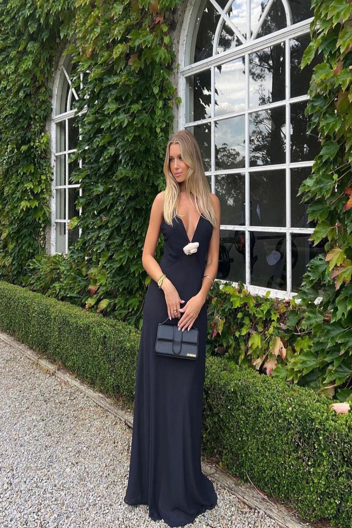 Helsa Sheer Deep V Long Slip Dress M
