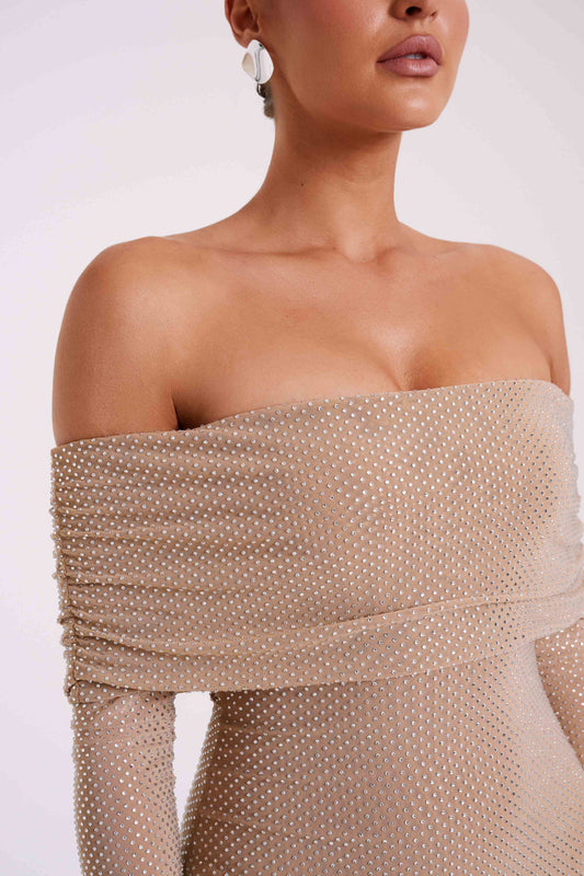 Meshki Marcel Off Shoulder Diamante Maxi Dress L
